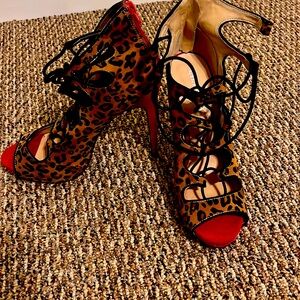 Leopard print high heeled stiletto strap